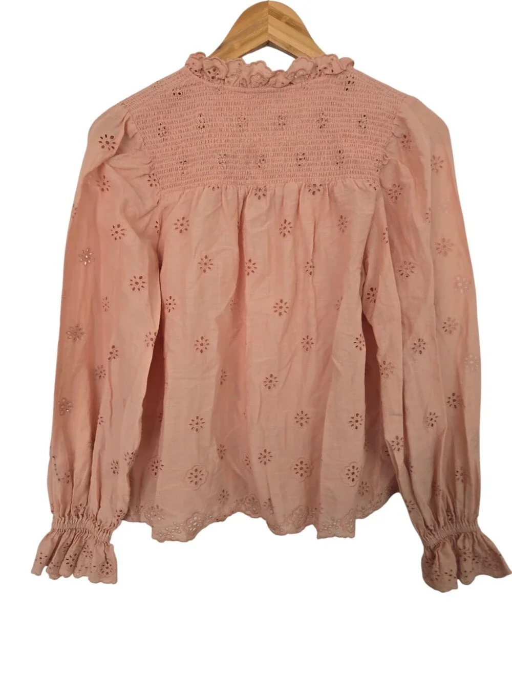 🌸 Othilia Blush Pink Eyelet Embroidered Boho Blouse — Size SP